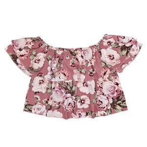 LOCK & KEY WOMEN'S PINK FLORAL OFF‑SHOULDER BLOUSE TOP – SIZE SMALL – BOHO